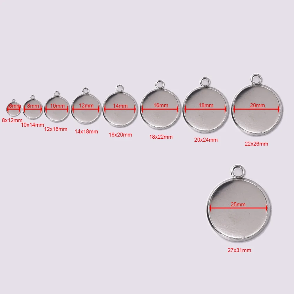 Round Stainless Steel Pendant Cabochon Setting Bezel Jewelry Making Component Base 6mm 8mm 10mm 12mm 14mm 16mm 18mm 20mm 25mm