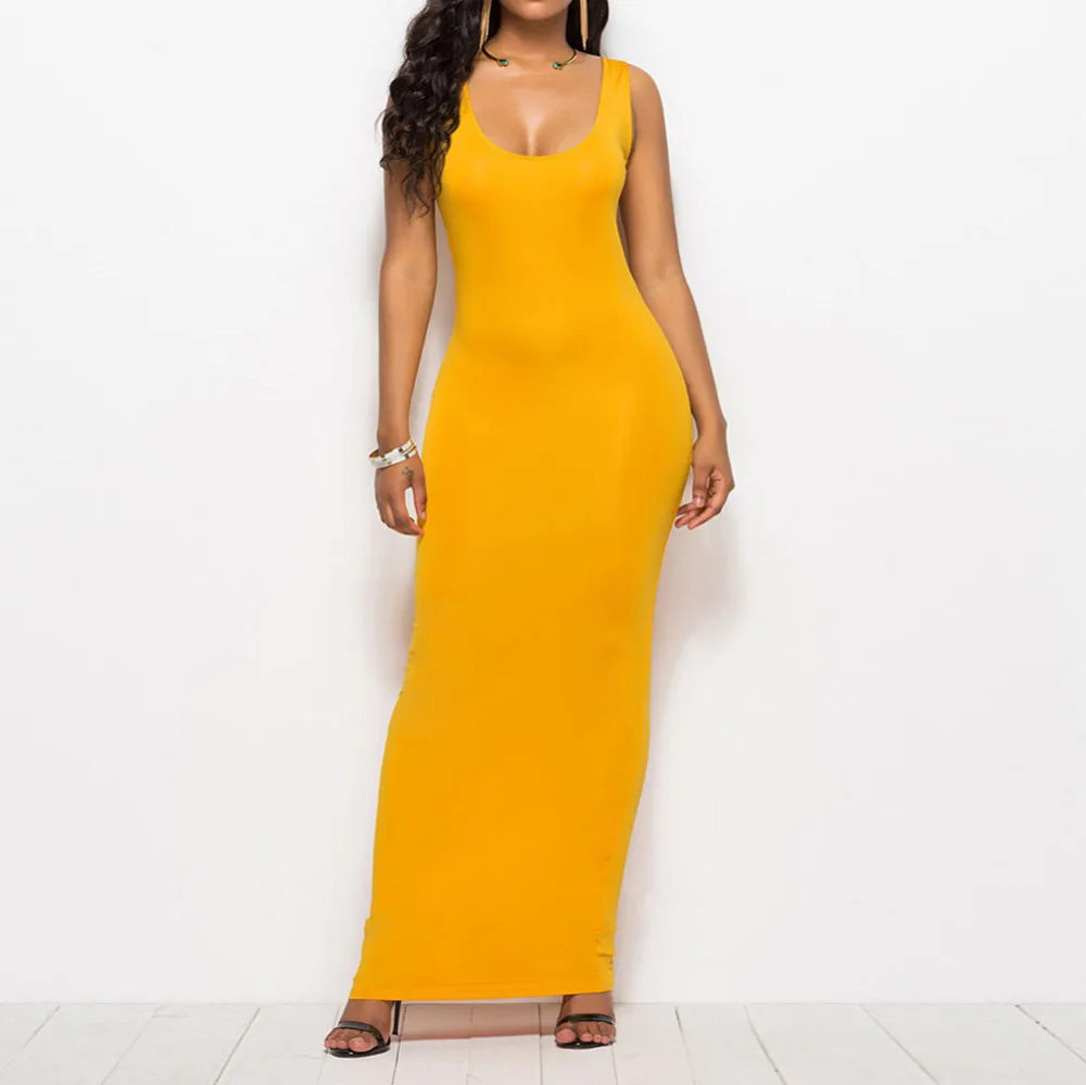 Grundlegende Weste, langes Sommerkleid für Damen, 2019, sexy Maxi-Partykleid, lässig, ärmellos, solides, figurbetontes Kleid, schlankes Vestidos-Boden