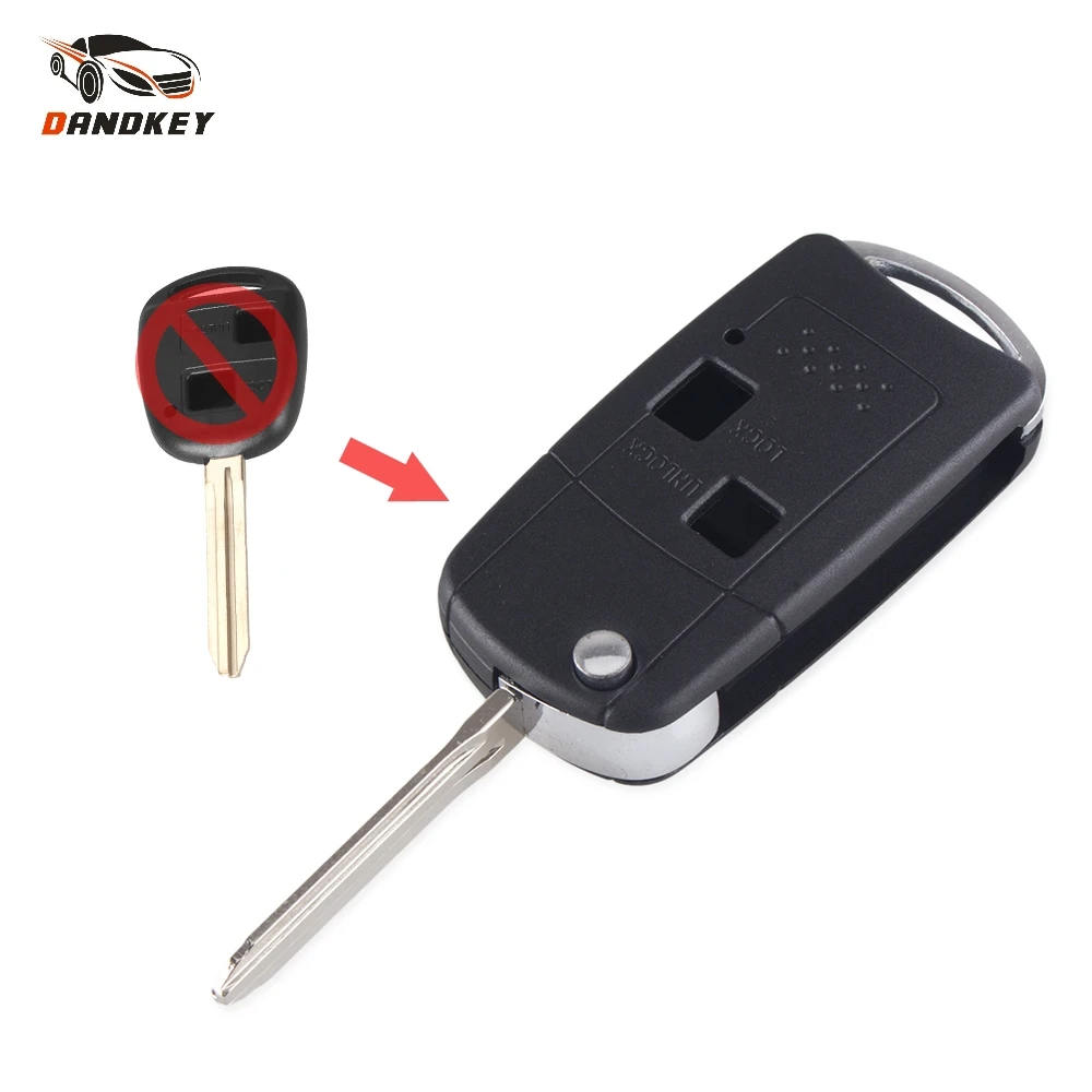 

Dandkey 2 Button For Toyota Rav4 Corolla Hilux Yaris Avalon Echo Prado Flip Remote Modified Key Case Shell Replacement key shell