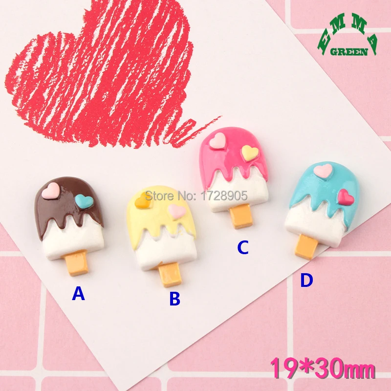 

Resin Cabochon Ice Cream 10 pcs 30 mm Kawaii Food Beverage Fla tbackFor DIY Phone Deco And Scrapbook Embellishment