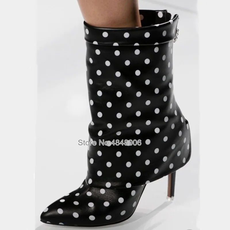 2019 moda Polka Dot donna stivaletti Sexy punta a punta tacchi a spillo tacchi alti Botas nero bianco passerella scarpe misura grande 43