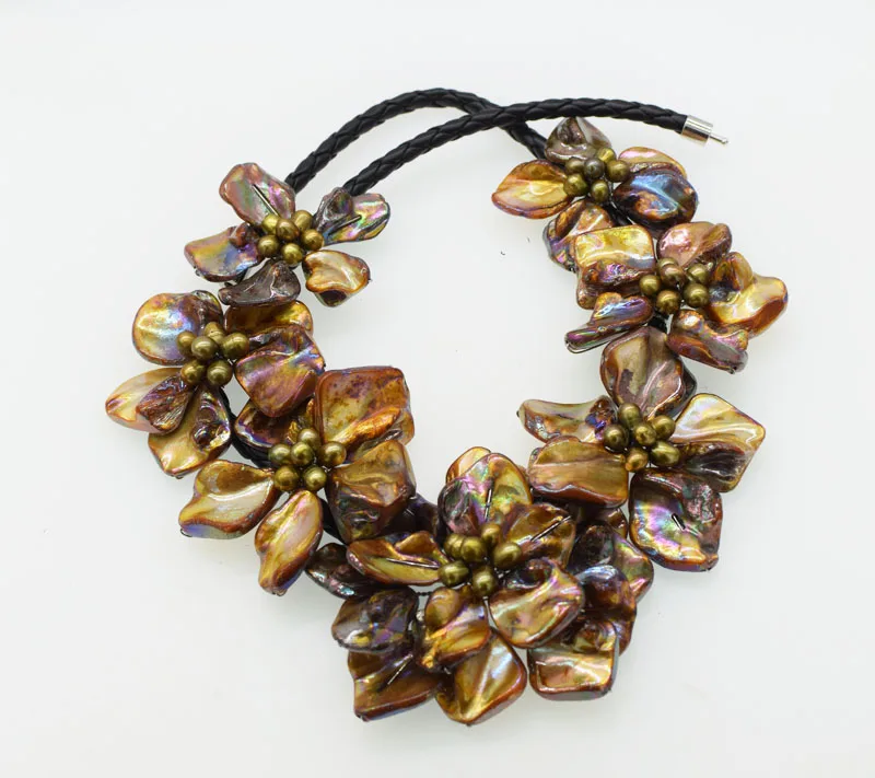 WOW!   brown rice and shell flowers necklace 48cm  nature hand make wholesale FPPJ