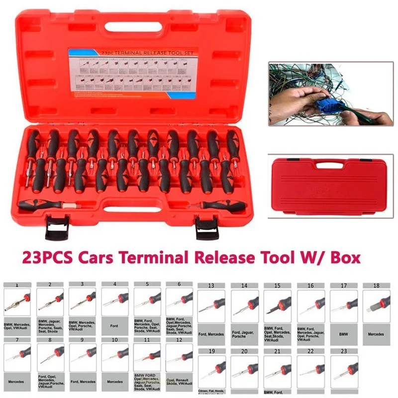 

23Pcs Car Electrical Wire Terminal Crimp Connector Pin Remover Release Tool Kit