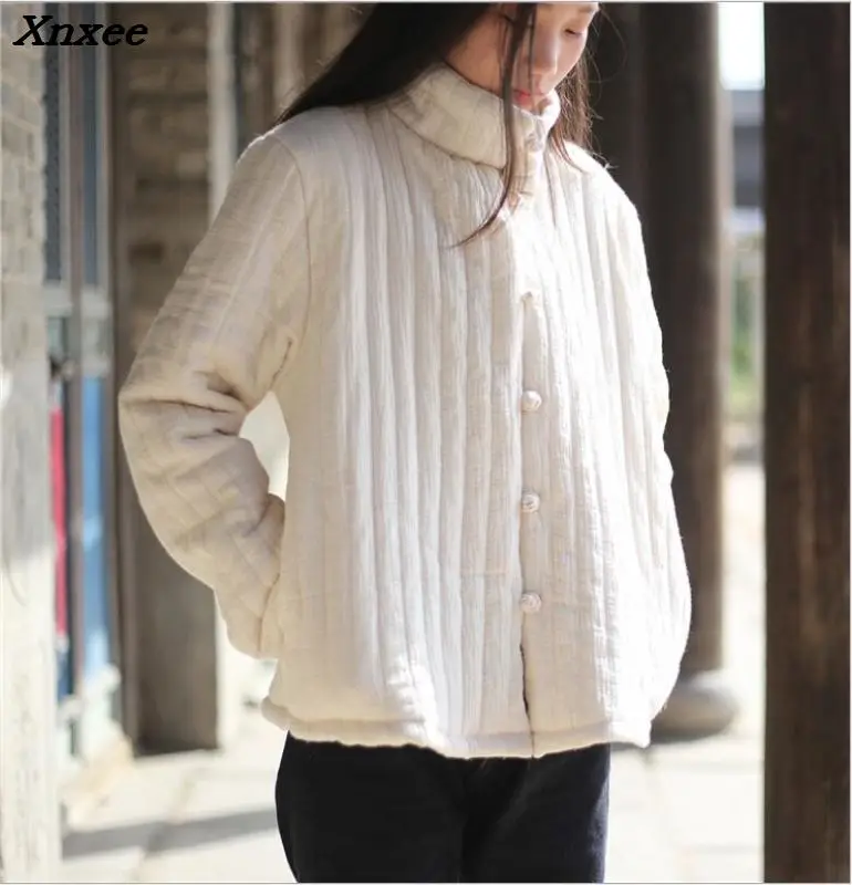 Winter women stand parkas coat vintage cotton long sleeve brief casual warm women clothes jacket coats Xnxee