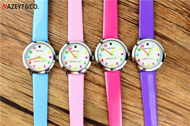 promotion NAZEYT kids watch little boys girls lovely color scale face quartz watch simple dial easy learn time for student clock