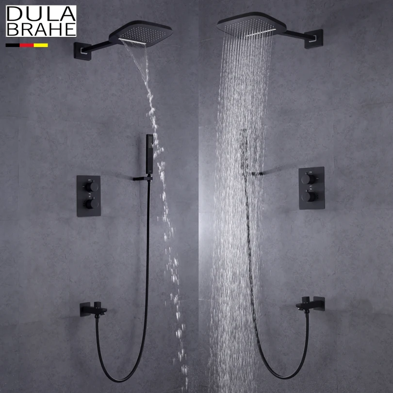 

DULABRAHE Blacken Bathroom Shower Faucet Set Wall Mounted Rain Brass Waterfall Shower Head All Copper Bath & Shower Mixer Tap