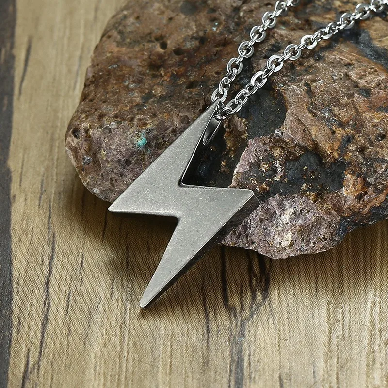 Men Lightning Pendant Necklace Stainless Steel Bolt Thunder Flash Charm Male Jewelry 20 -24 inch