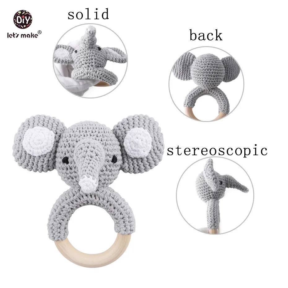 Giocattoli per bambini 1set uncinetto Amigurumi elefante gufo sonaglio campana personalizzato ciuccio neonato Clip Montessori giocattolo educativo sonaglio per bambini