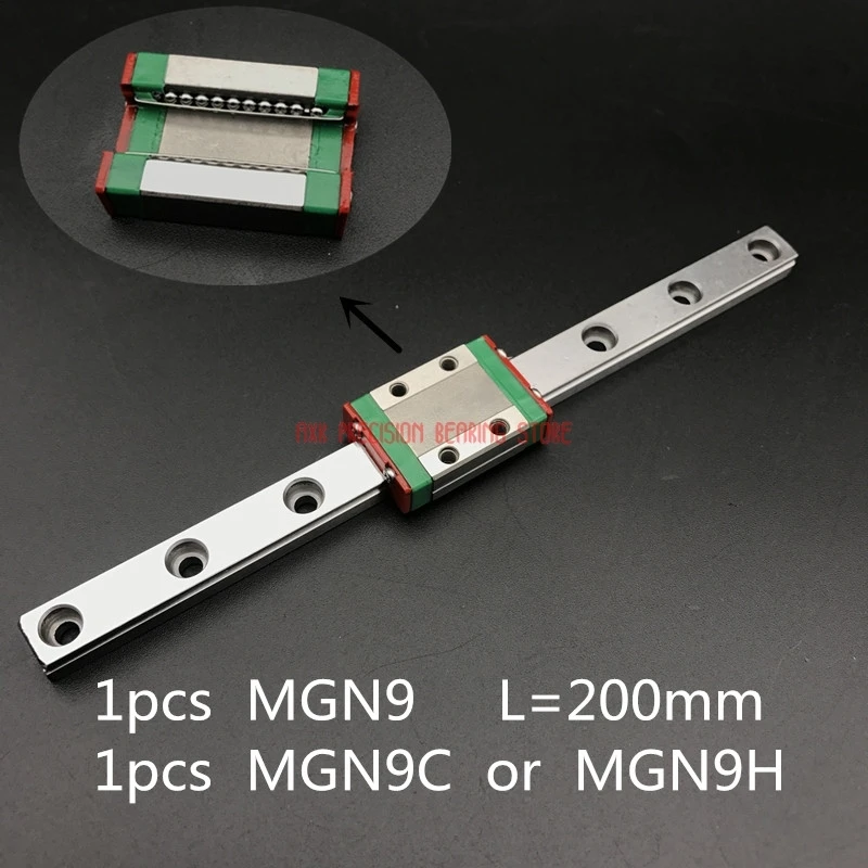 AXK Linear Rail Cnc Router Parts 9mm Linear Guide Mgn9 L= 200mm Rail Way + Mgn9c Or Mgn9h Long Carriage For Cnc X Y Z Axis