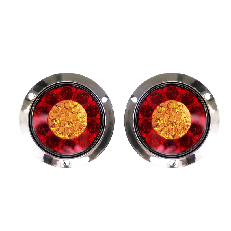 

1 Pair 12V Round Reverse Brake Turn Signal Rear Tail Light Red +Yellow 16 LED for Car Truck Trailer RV