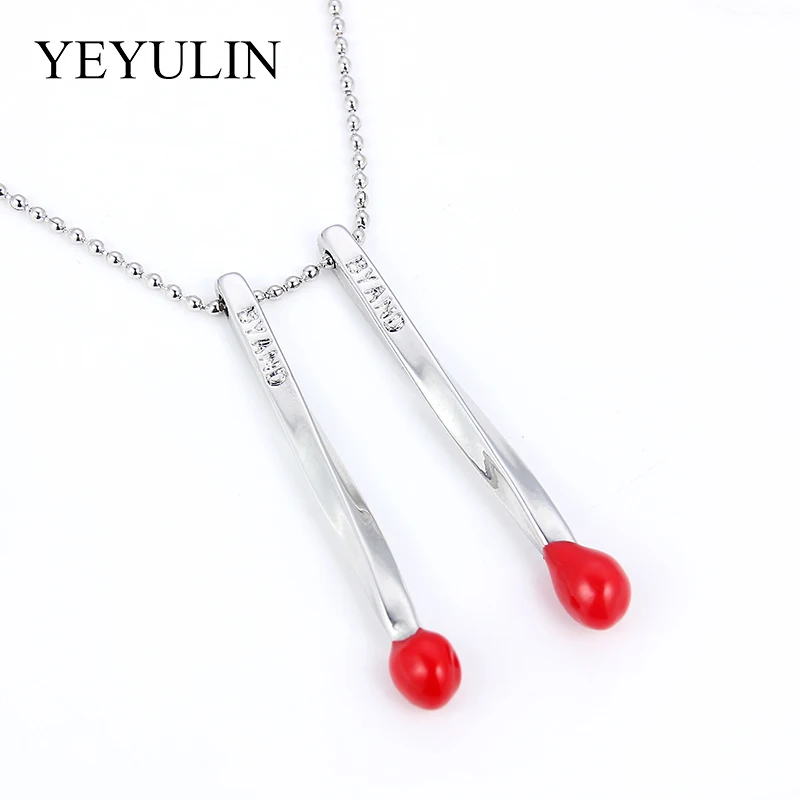 Red Matches Shape Pendant Necklace Silver Plated Color Link Chain Necklaces For Friend Family Fashion Jewelry Gift