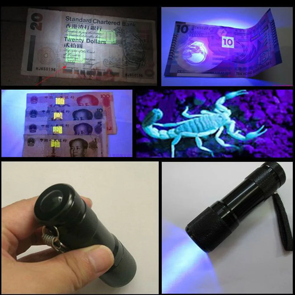 9 LED UV Flashlight Ultra Violet Light Ultraviolet Flashlight Ultra Violet Invisible Ink Marker Torch Light 3AAA battery UV Lamp