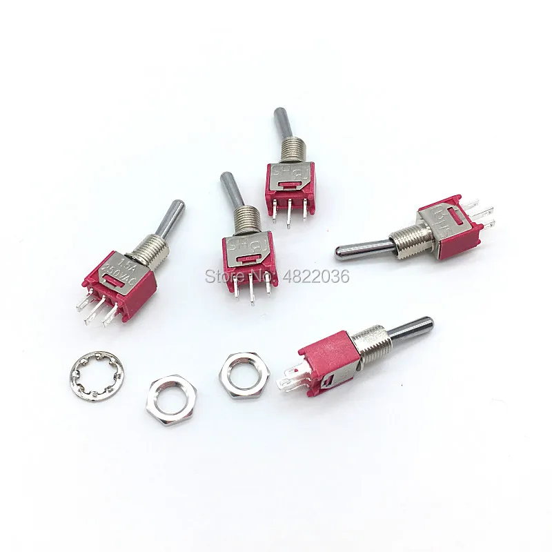 5pcs SH TS-4 3Pins 5mm Mini Red Toggle Switch Maintained 3 Pins 2 Positions ON-ON SPDT Panel Mount