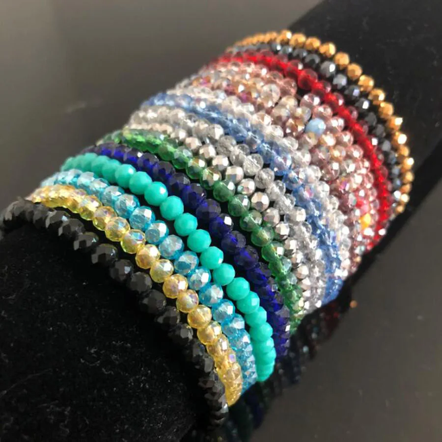 Handmade Women's 4mm Rhinestone Crystal Beaded Round Glass Beads Stretch Bracelet Femme Bangle Bracelets Women Girl Wrap Jewelry image 2