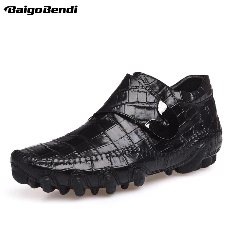 Fashion Crocodile Print Moccasins Men\'s Octopus Casual Hook Loop Genuine Leather Oxfords Businessman Leisure Shoes