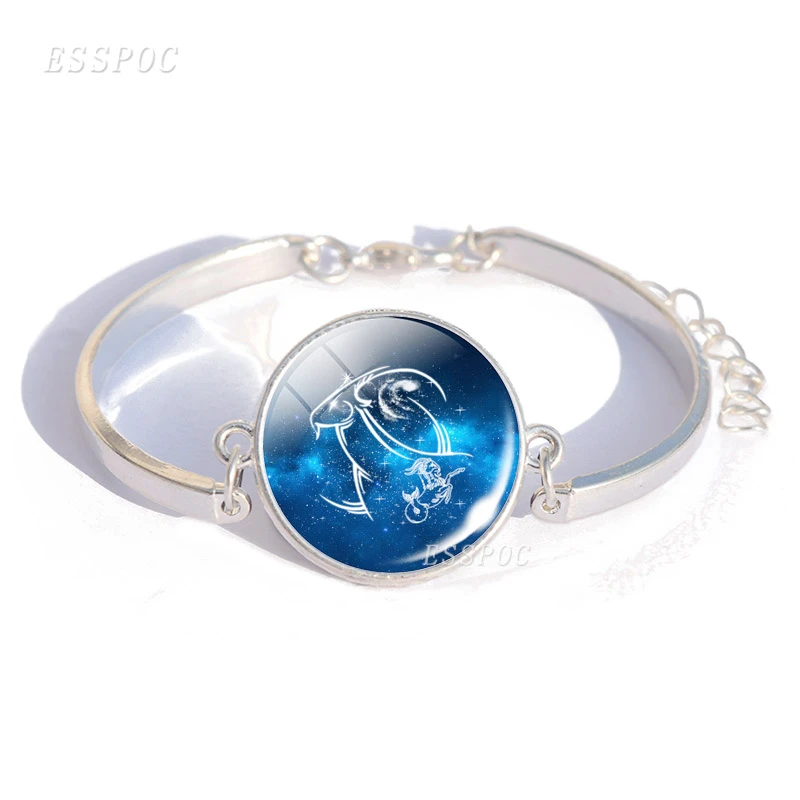 زودياك تسجيل أساور سحر الزجاج كابوشون الصلب سوار الإسورة العذراء الميزان العقرب 12 كوكبة مجوهرات هدية عيد ميلاد