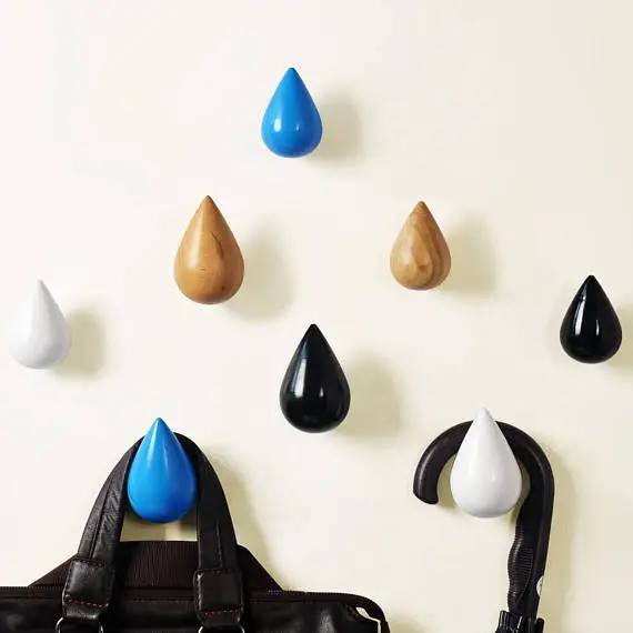 Raindrop Wall Hook Solid Wood Hook Decorative Wall Hanger White Black Blue Green Red Yellow Grey Colorful Coat Hook Hanger