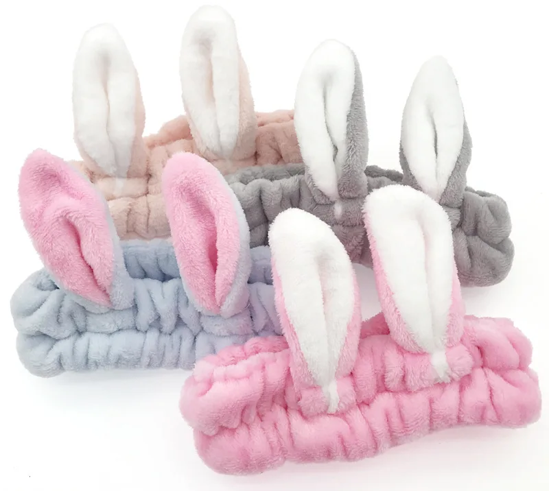 Cute Bunny Ear Makeup Headbands for Women Girl Washing Face Shower Mask Wide Elastic Rabbit Ear Hair Bands Headwear Accessories