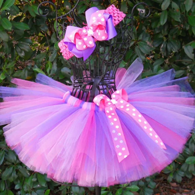 Colorful Baby Girls Tutu Skirts Infant Toddler Handmade Fluffy Ballet Tutus with Ribbon Bow and Headband Kids Tulle Pettiskirts