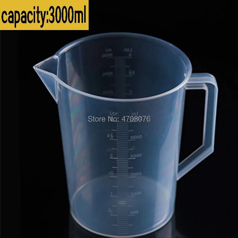 PP graduated cup Plastic lab measuring beaker with handle for chemical experiment kitchen food grade transparent 3000ml 1pc