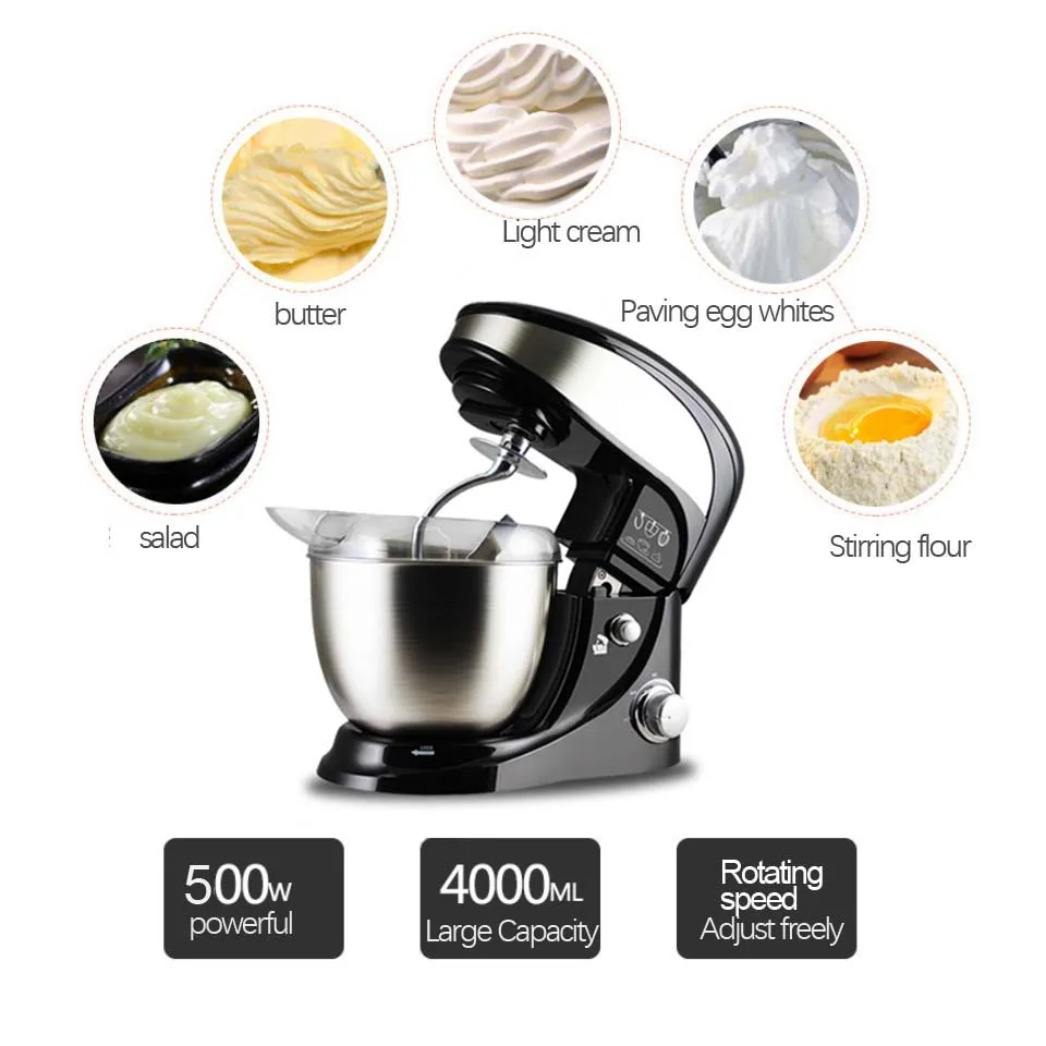 4L food mixer machine blender spiral bread dough mixer Stand egg beater with dough hook removable bowl Cream Kneading Milkshake