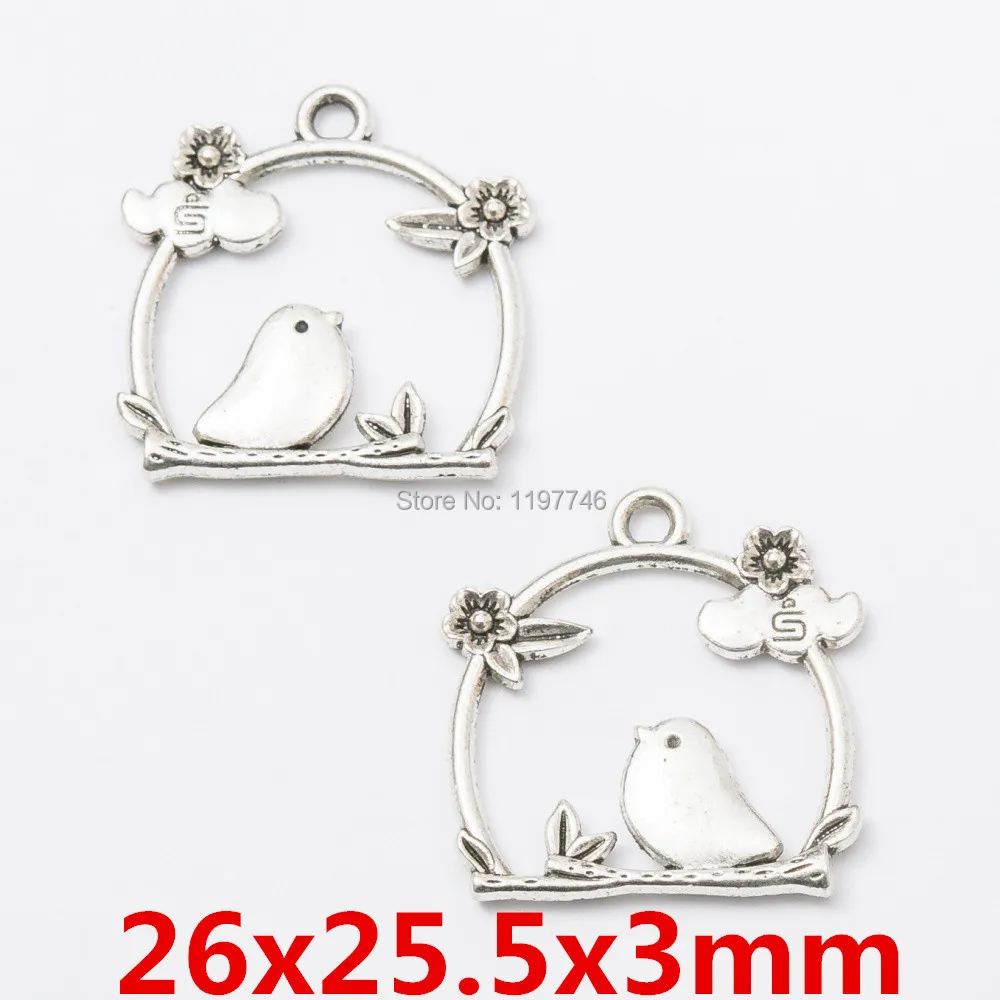 Love bird Charms 10pcs 26mm 39mm 45mm  Antique Silver Tone Great for Wedding Designs or jewelry accessories findings making