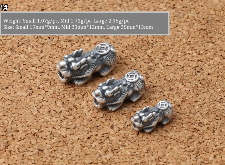 3D 100% 999 Silver Pixiu Beads Real Pure Silver Fengshui Pixiu Loose Beads Wealth Pixiu Piyao Beads Lucky Jewelry Findings
