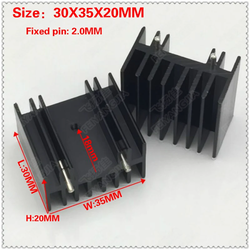 (Free Shipping) 5 pcs TO-220 aluminum heat sink / MOS tube heat sink / triode heat sink 30X35X20MM black double needle