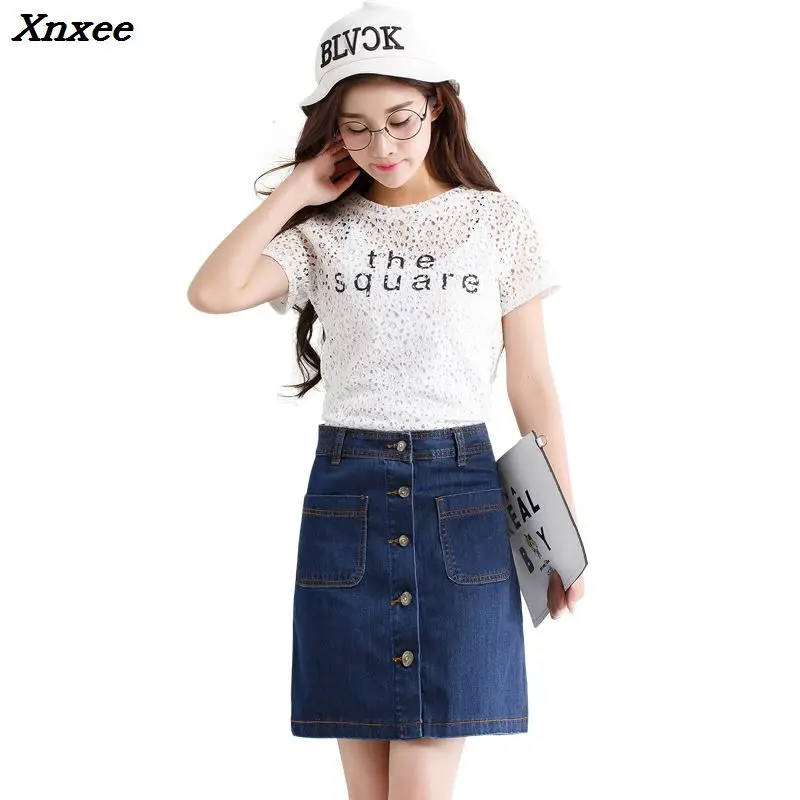 

INS 2018 sumemr fashion Women ladies Korean Mini denim Skirt low Waist A-line Pencil jean harajuku skirt Xnxee