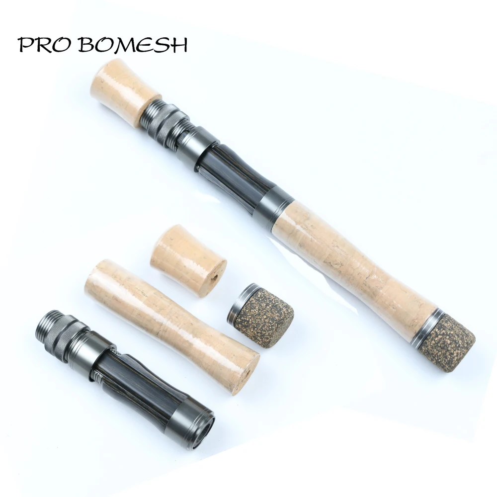 Pro Bomesh 1 Set AA Grade Cork Handle Wood Spinning Cast Reel Seat Set Rubberized Cork Fighting Butt Cap DIY Trout Rod Accessory