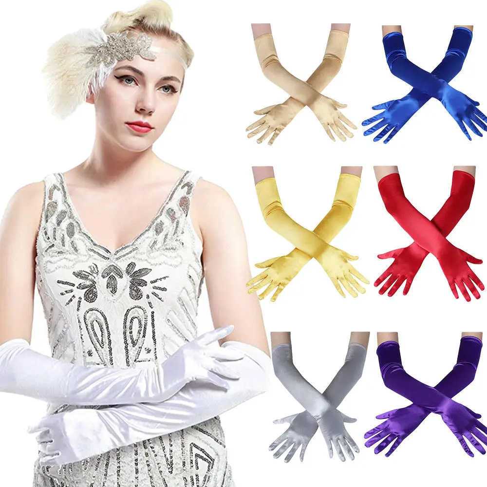 Brand New 2019 Fashion Gloves Womens Satin Long Gloves Opera Evening Party Prom Costume Gloves Velvet  Laser Gloves