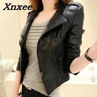 Women Short Jacket washed PU Leather Slim soft leather Coat Black outerwear women\'s jackets motorcycle jacket women clothing