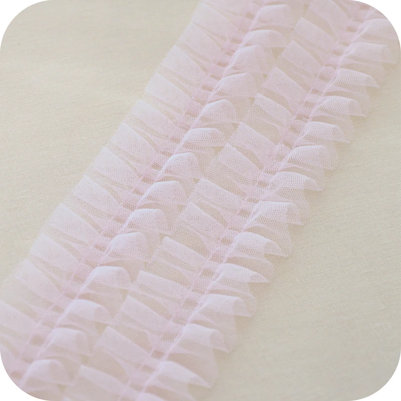 Fine Wide 5cm Elastic Pleated Mesh Tulle Lace Applique Guipure Folded Sewing Fabric Ribbon Edge Trim DIY Dresses Clothes Decor