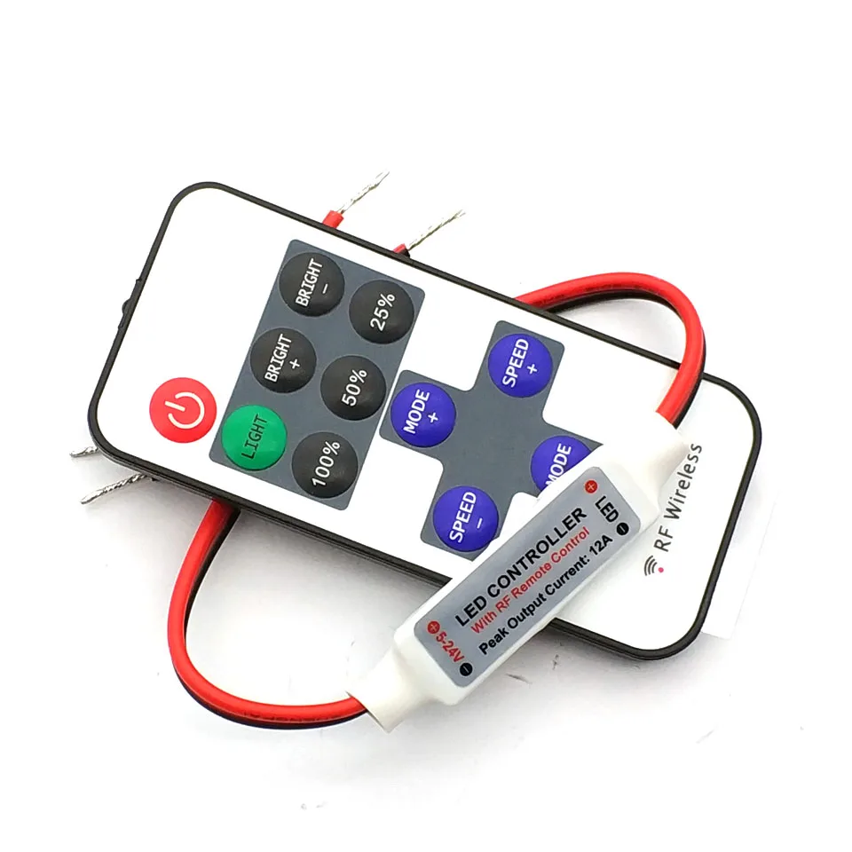 Mini DC12V Led Controller Dimmer 12A Wireless RF Remote to Control Single Color Strip Lighting 3528 5050 led strip