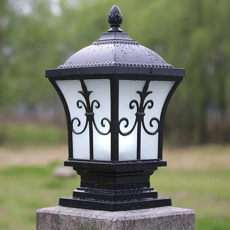 Retro Aluminum outdoor Pillar light square lamps Antique Lawn light Villa door Lights Glass Waterproof Corridor landscape Lamp