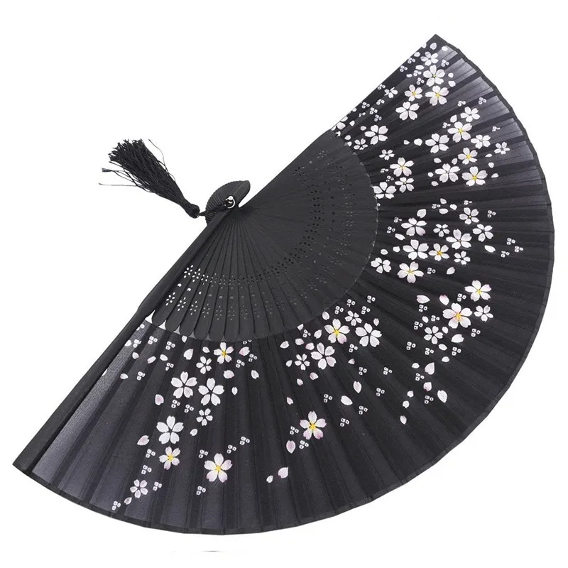 Charming Elegant Modern Woman Handmade Bamboo Silk 8.27inch(21cm) Folding Pocket Purse Hand Fan Collapsible Transparent Hold