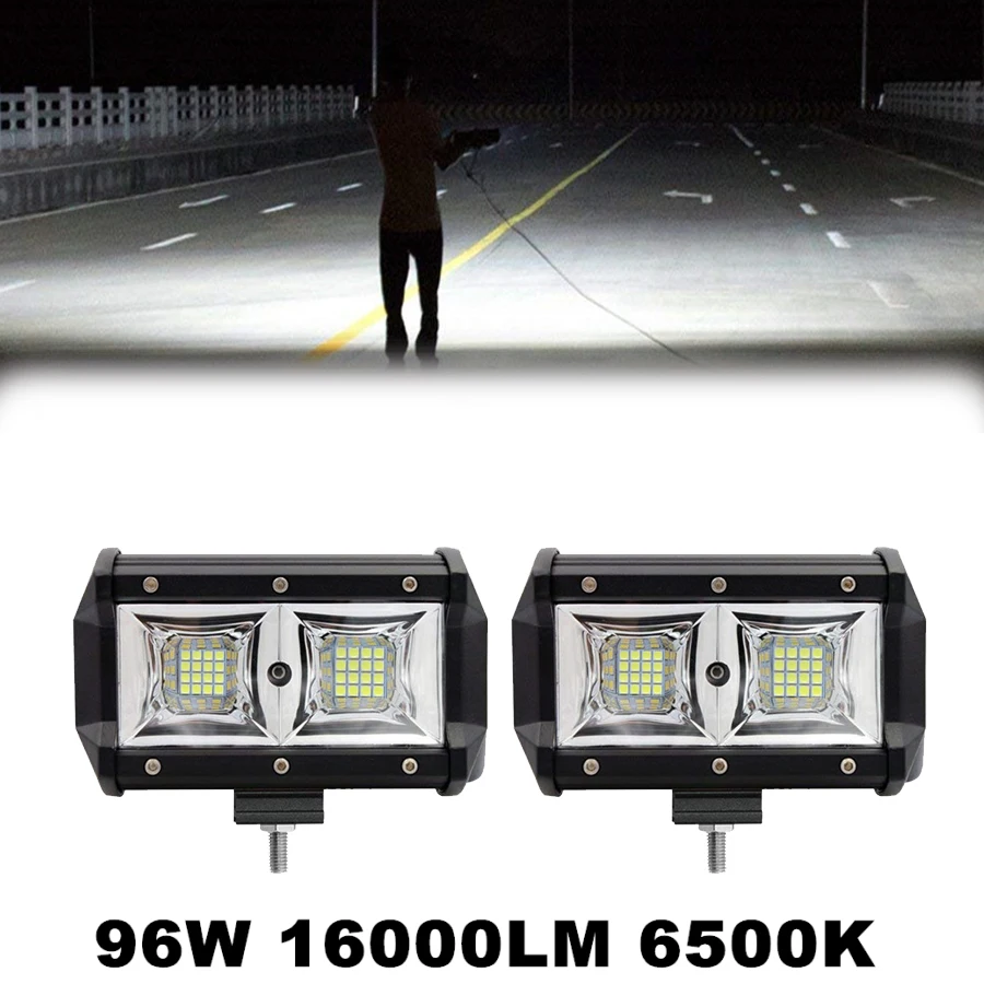 

1 Pair 5" 96W 16000LM 32 LED Light Bar Flood Beam Led Pods Super Bright White 6500K Waterproof for Off-Road Jeep Truck SUV