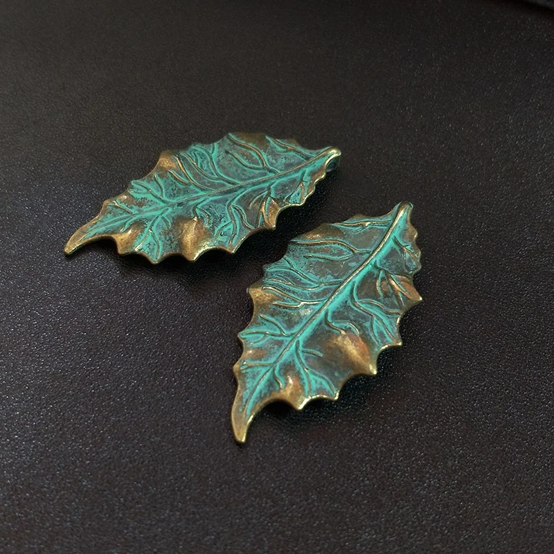 5pcs/bag 48*26MM New Retro Patina Plated Zinc Alloy Green Leaf Charms Pendants For DIY Accessories