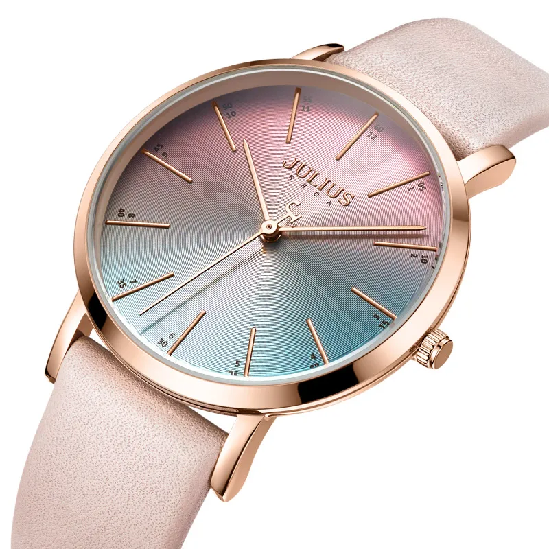 

Rainbow Color Julius Women's Watch Japan Quartz Lady Classic Hours Fashion Clock Real Leather Bracelet Girl's Birthday Gift Box