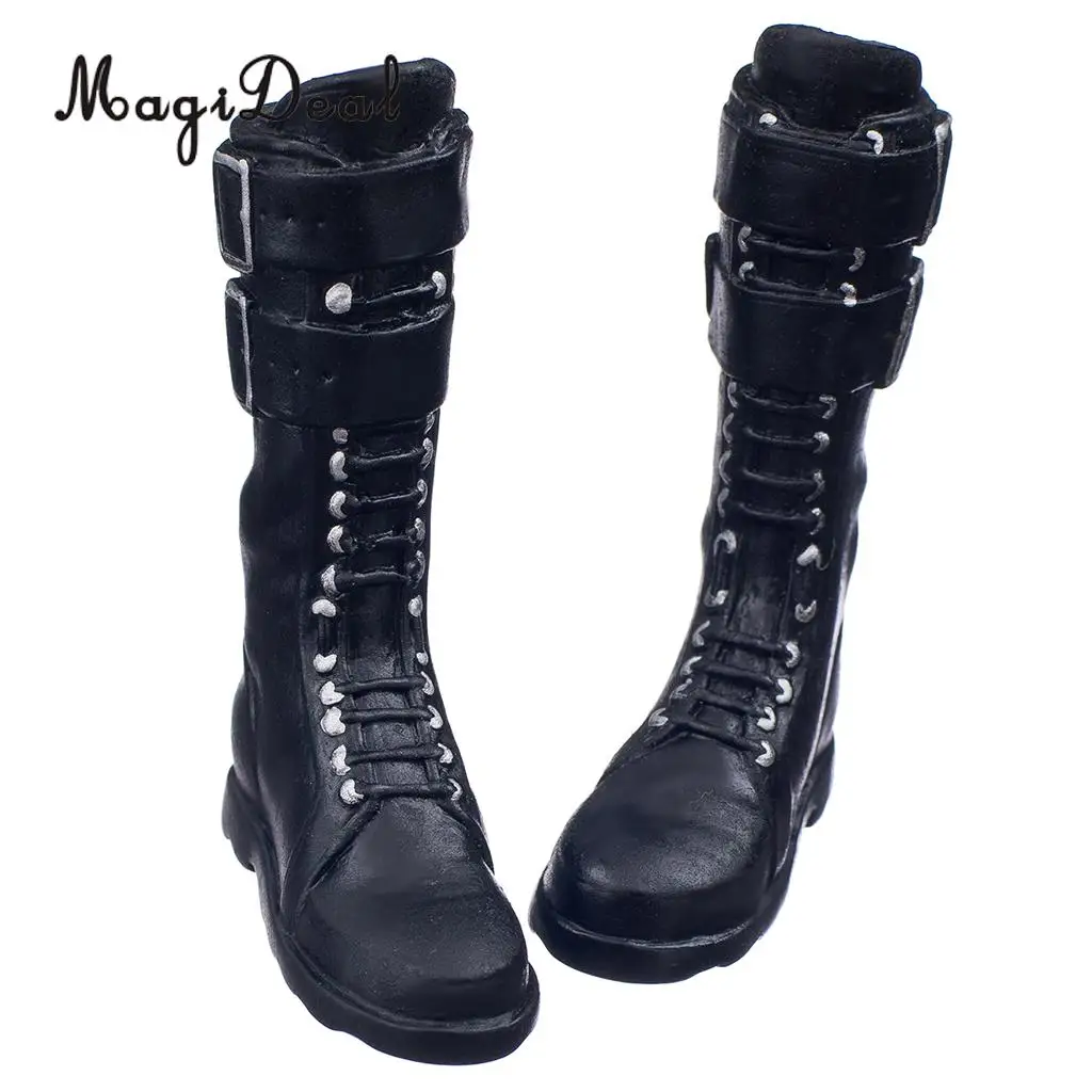 MagiDeal Fashion 1Pair Black 1/6 Rubber lace Up Buckle Flat Long Boots Shoes For 12 Inch Female Figure Body Dolls Gifts Acce