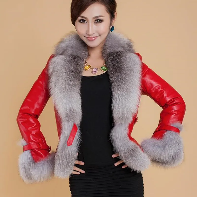 

Autumn / winter Jacket woman fur coat fashion imitation fox fur collar women coat slim short PU leather coat