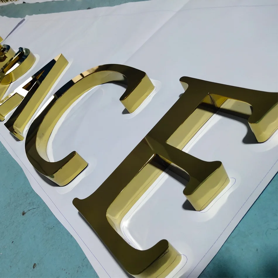 Golden Chromed polished stainless steel shop front sign