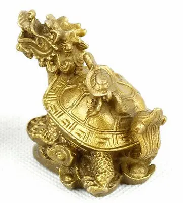 Collectable Chinese Brass Carved Animal Dragon Turtle Yuan Bao Coin Money Exquisite Small Pendant Statues