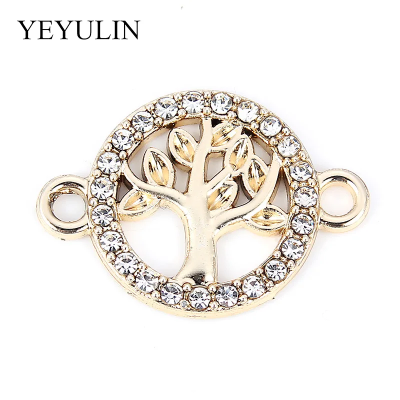 10 Pcs Gold Color Crystal Tree Of Life Pattern Alloy Connectors Bracelet Charms For DIY Pendant Necklace Jewelry Findings
