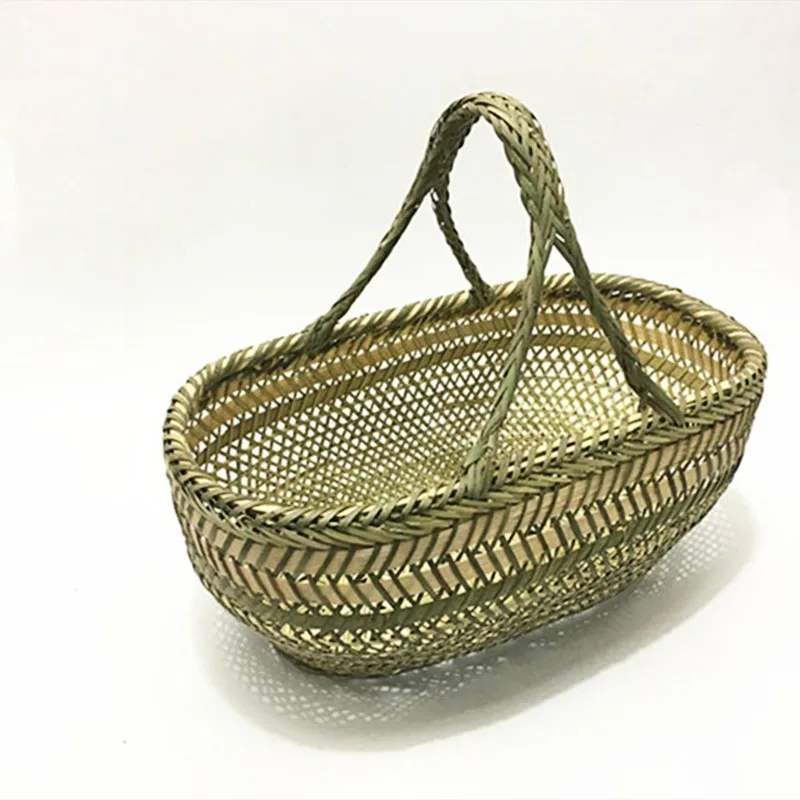 Large Bamboo Straw Basket Wicker Rattan Handmade Round Fruit Food Bread Kitchen Hanging Storage Baskets Organizer Panier Osier