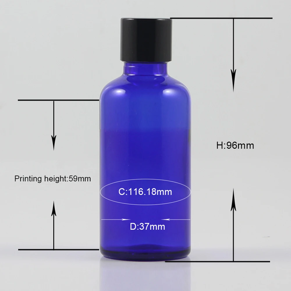 

Empty bottles with stoppers 1 oz, 30ml blue glass bottle with black lids cosmetic packaging