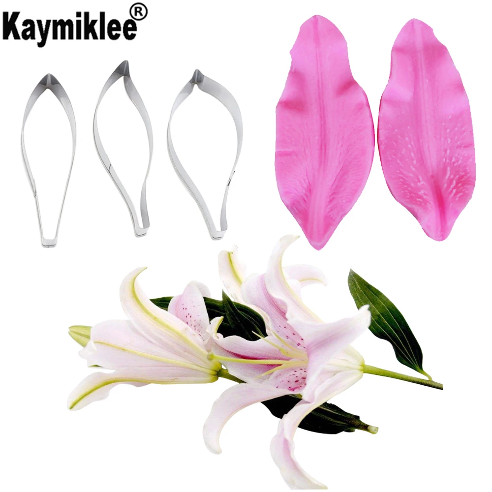 

Lily Flower Leaf Veiner Silicone Mould Wedding Party Cake Decorating Tools Fondant Sugarcraft Chocolate Candy Moulds CS244