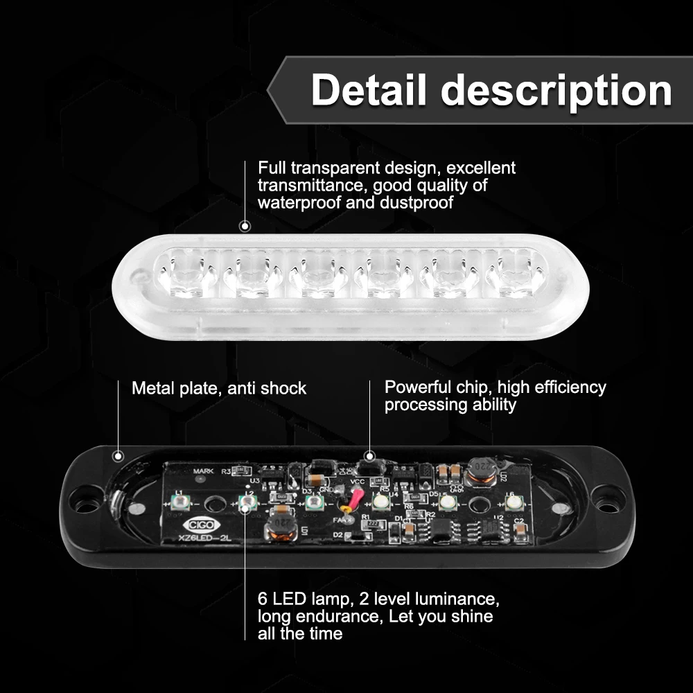 6 LED Car Strobe Warning Light with Synchronization 12-24V police Emergency Flashing Lightbars Surface Mount Warning Hazard Lamp