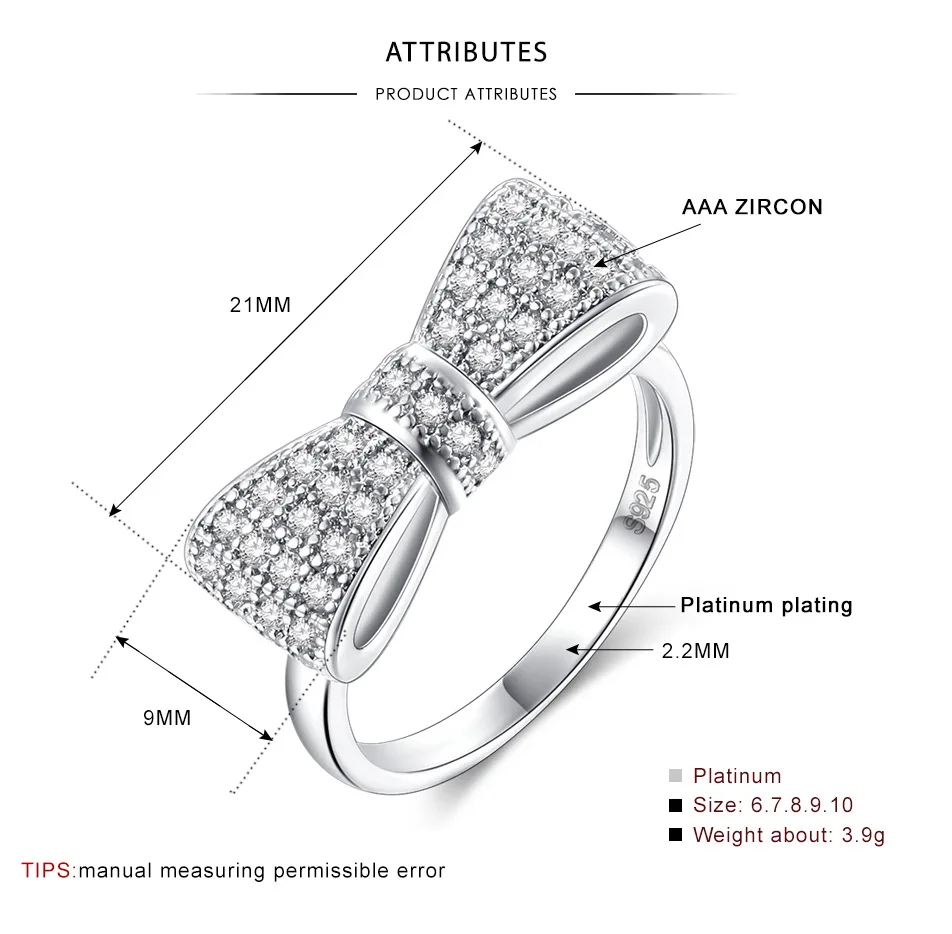 White Bow Zircon Wedding Ring for Women Micro-inlaid Simulation Ring Fashion Simple Jewelry Engagement Love Ring Birthday Gift