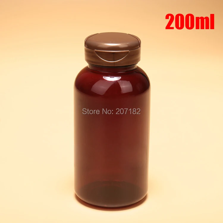 20pcs 200ml Translucent Amber PET Plastic Bottles, Capsules Bottles, Vatimins Containers, Sampl Packing Bottles 200cc--Flip Caps